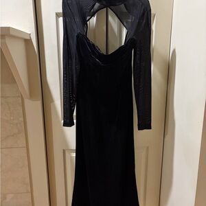 Bardot Black Long Sleeve Velvet & Mesh Evening Dress